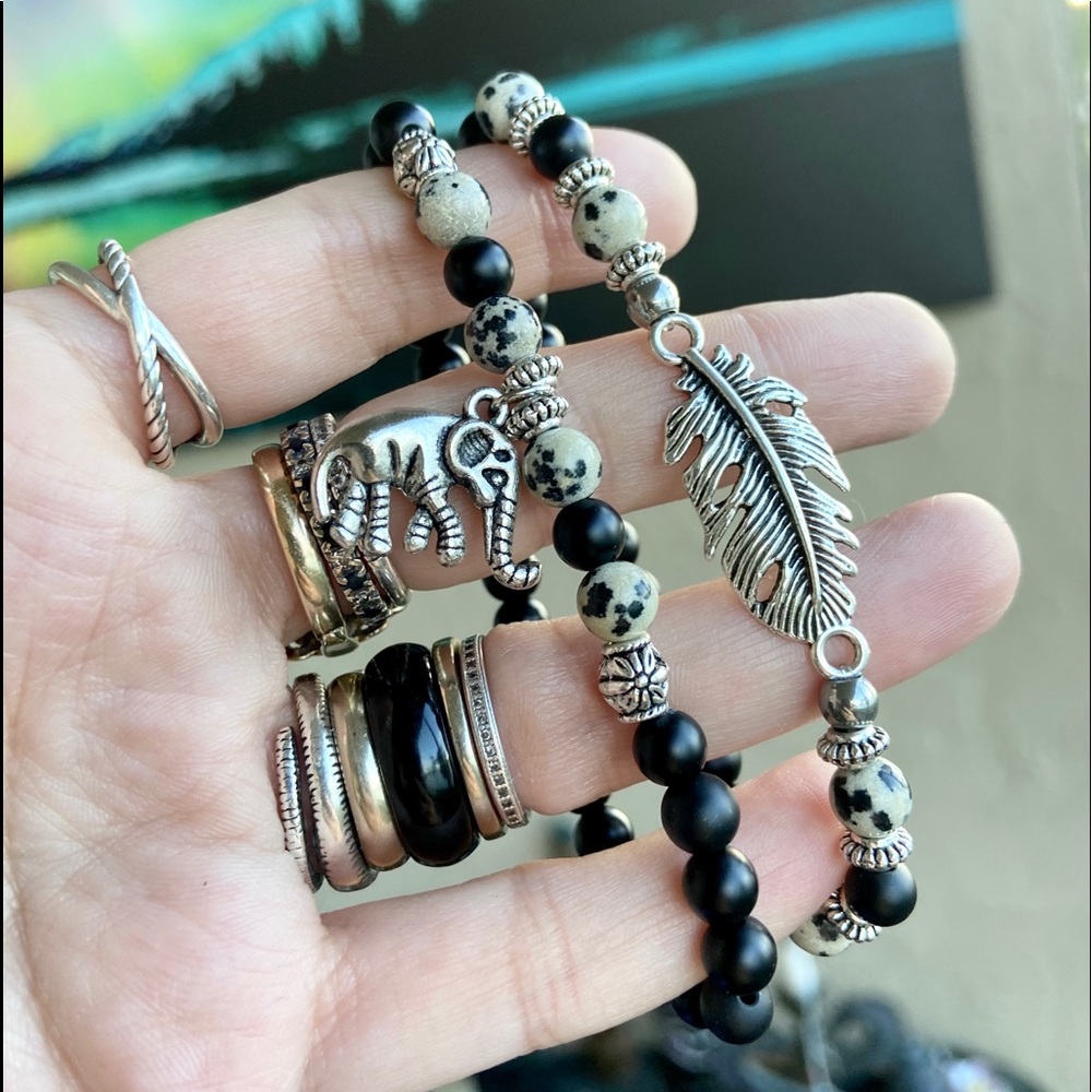 Onyx & jasper elephant leaf feather set bracelets - Picture 5 of 13